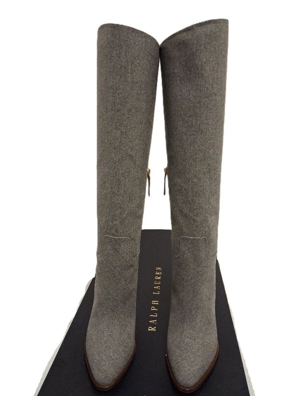 Womens Ralph Lauren Purple Label Brently Wool Tall Boots Gray Knee High